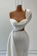 Charming One Shoulder Mermaid Sleeveless Asymmetrical Stretch Satin Formal Prom Dresses