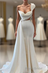 Charming One Shoulder Mermaid Sleeveless Asymmetrical Stretch Satin Formal Prom Dresses
