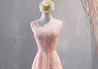 Charming Pearl Pink Tulle Simple Party Dresses with Lace, V-neckline Long Formal Dresses