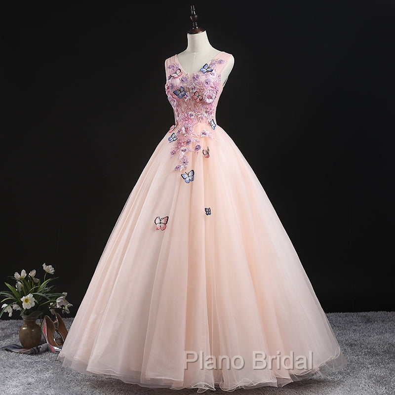 Charming Pink Flowers Ball Gown Long Sweet 16 Dresses, Pink Formal Prom Dresses Secondary image