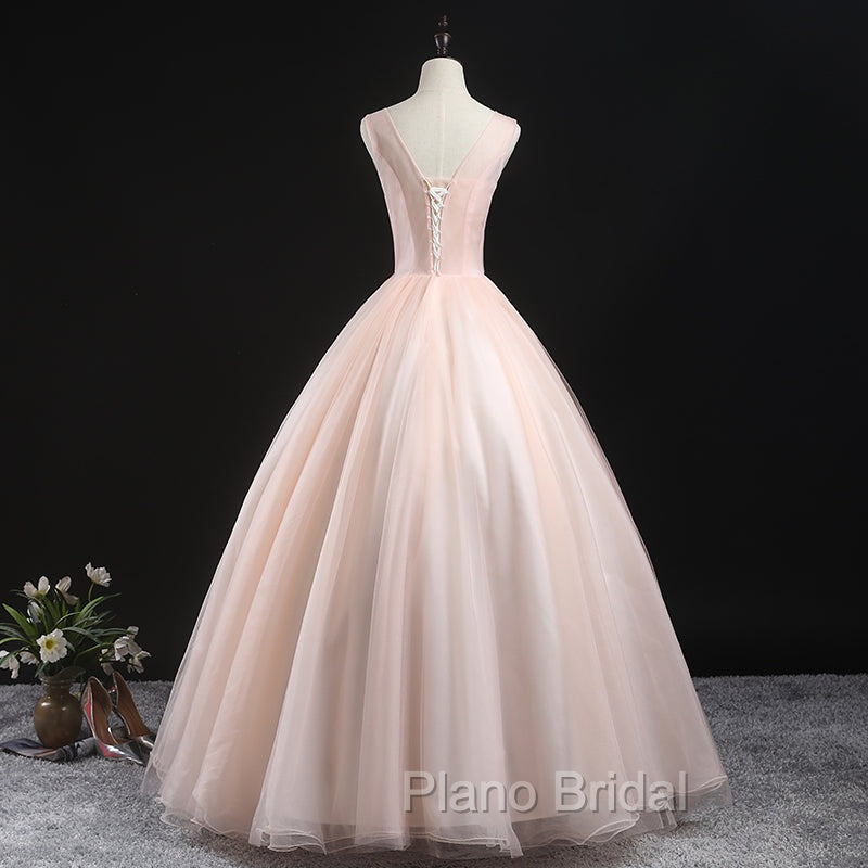 Charming Pink Flowers Ball Gown Long Sweet 16 Dresses, Pink Formal Prom Dresses