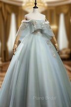 Charming Princess Light Green Tulle with Lace Flowers Formal Prom Dresses, Light Green Party Dresses