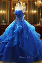 Charming Royal Blue Tulle Formal Prom Gown , Sweet Party Dresses