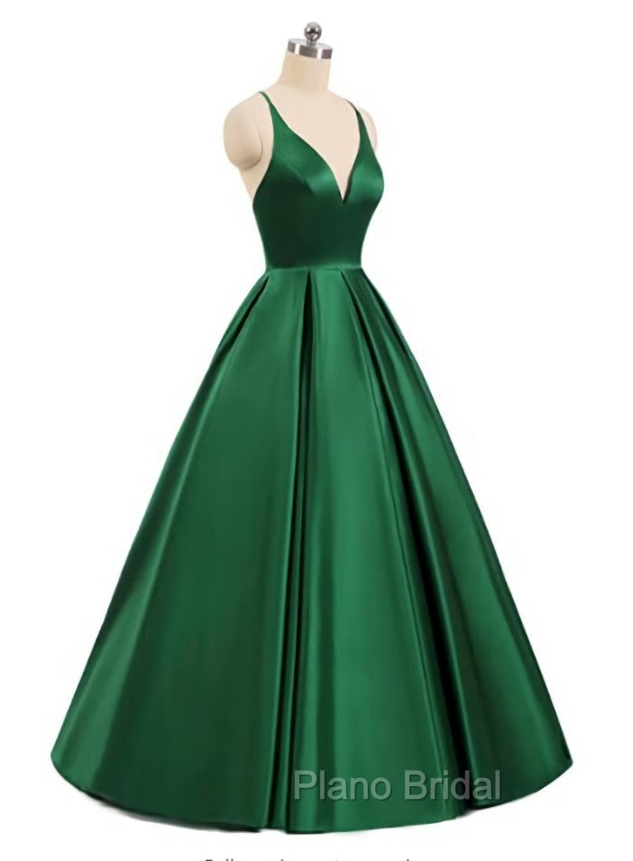 Charming Satin Cross Back Deep V-neckline Long Party Dresses, Floor Length Evening Dresses Secondary image