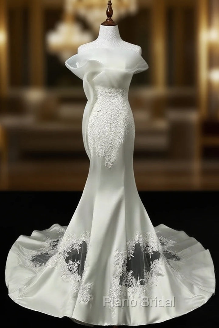 Charming Sexy Mermaid Wedding Dresses Real Photo Satin With Appliques Main image