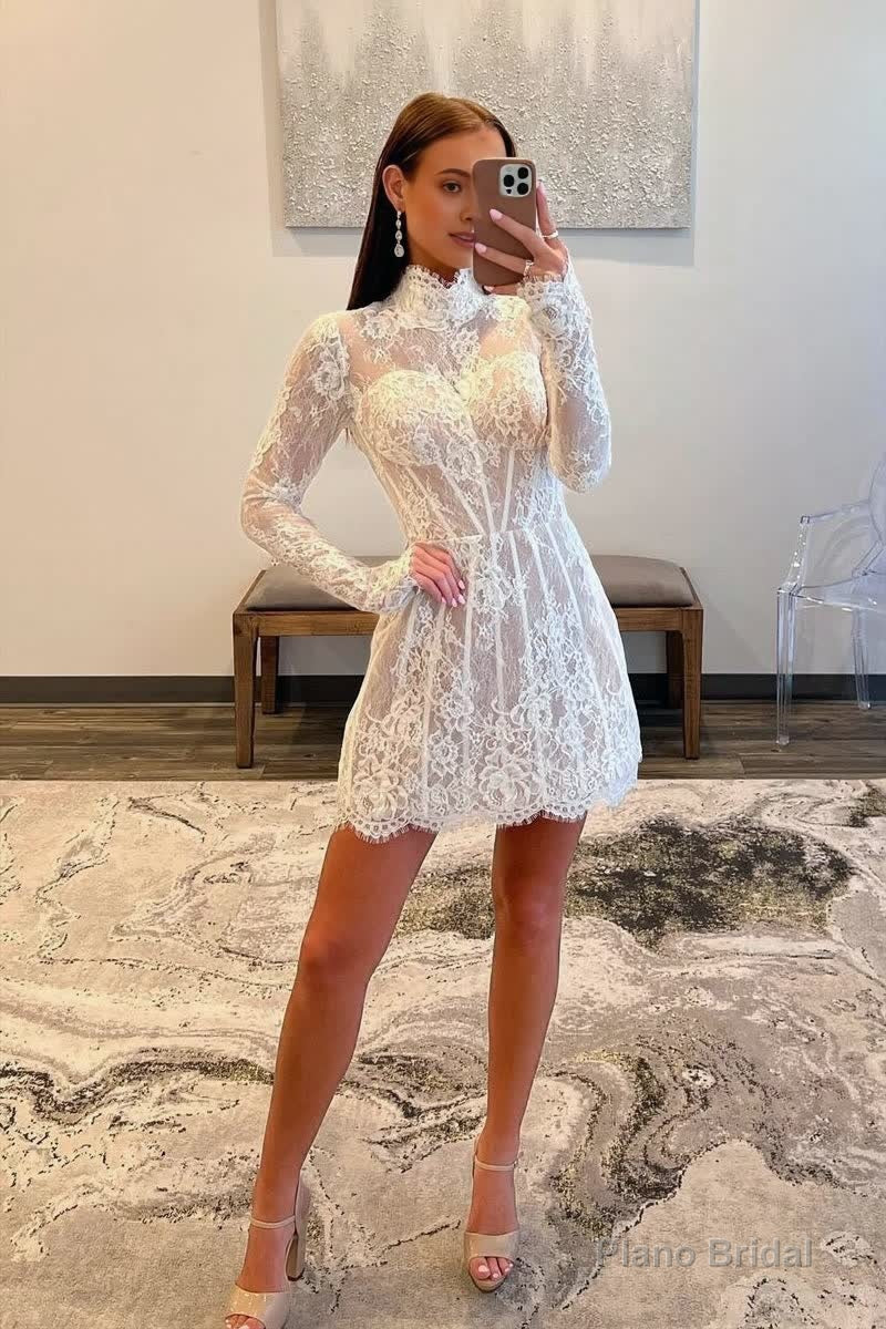 Charming Sheath High Neck  Lace Short Homecoming Dresses Secondary image