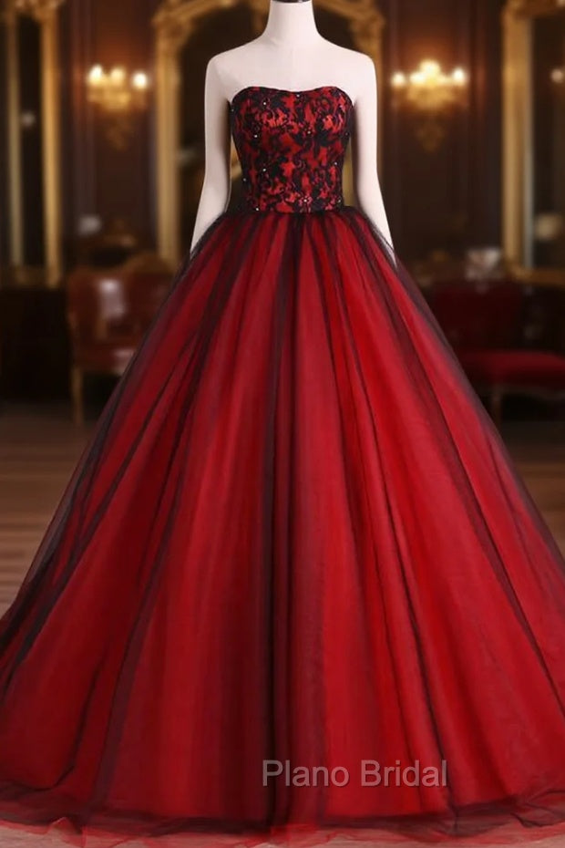 Charming Sweetheart Red and Black Gown, Sweet 16 Dresses, Formal Dresses