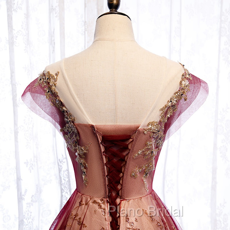 Charming Tulle Cap Sleeves Long New Party Gown, Formal Prom Dresses