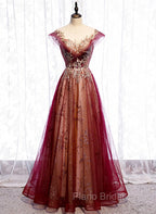 Charming Tulle Cap Sleeves Long New Party Gown, Formal Prom Dresses