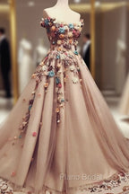Charming Tulle Evening Dresses 3D Flowers Embroidery Formal Prom Gowns