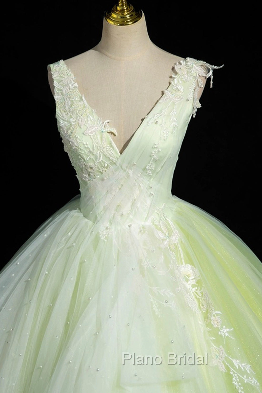 Charming Tulle Lace Green Formal Prom Dresses, V-Neck Sleeveless Floor-Length Formal Evening Dresses Secondary image