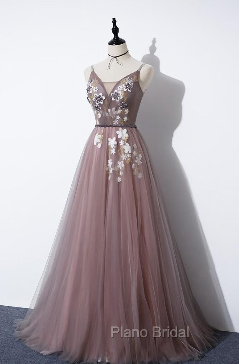 Charming V-neckline Flowers Dark Pink Formal Prom Gown, Long Formal Dresses Secondary image