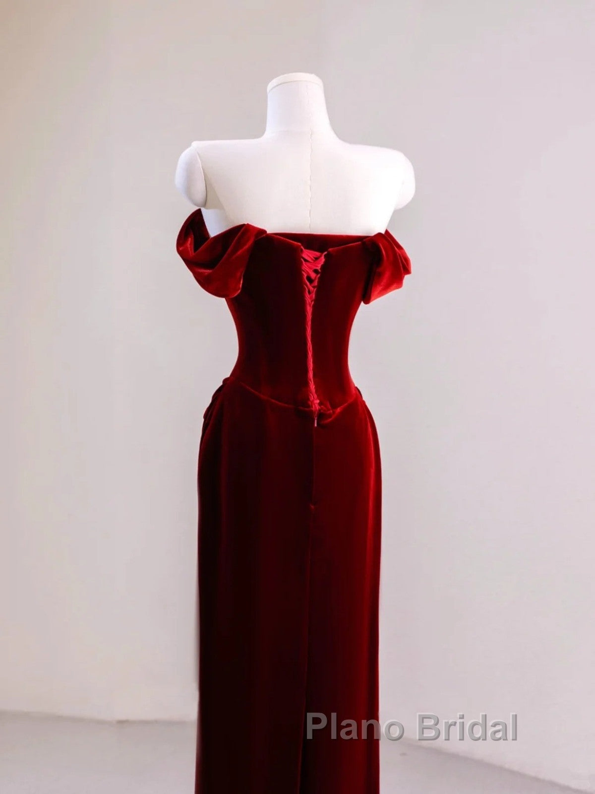 Charming Wine Red Mermaid Off Shoulder Velvet Formal Dresses, Wine Red Long Formal Prom Dresses