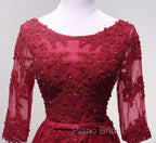Charming Wine Red Short Sleeves Lace Applique Wedding Party Dresses, Formal Gown