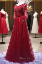 Charming Wine Red Short Sleeves Lace Applique Wedding Party Dresses, Formal Gown