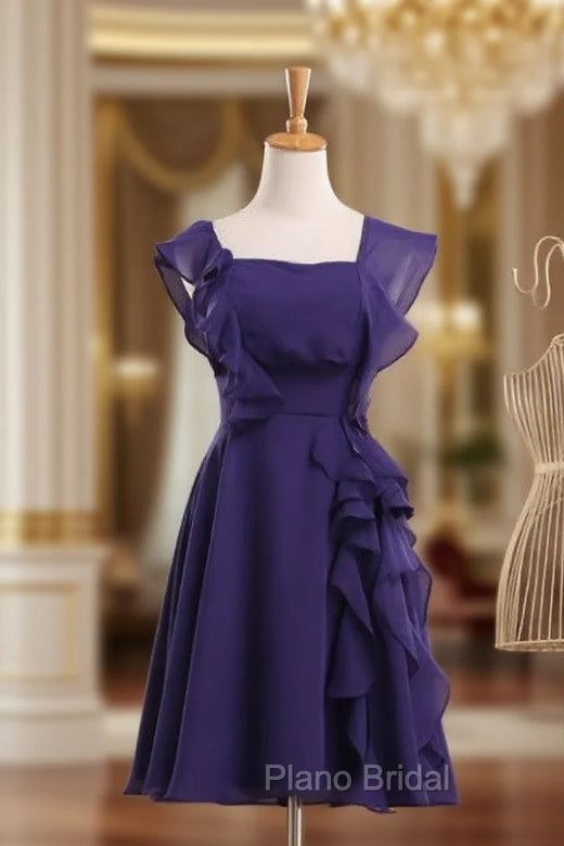 Cheap bridesmaid Dresses Square Neck Short Bridesmaid Dresses Purple Chiffon Dresses