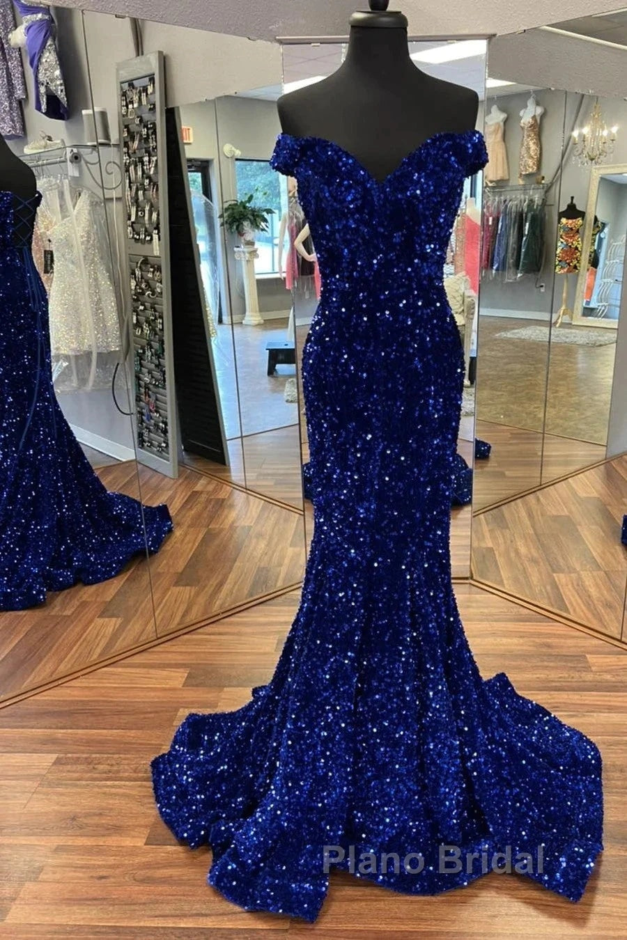Cheap Long Formal Dresses Royal Blue Formal Prom Dresses Sequins Mermaid Secondary image