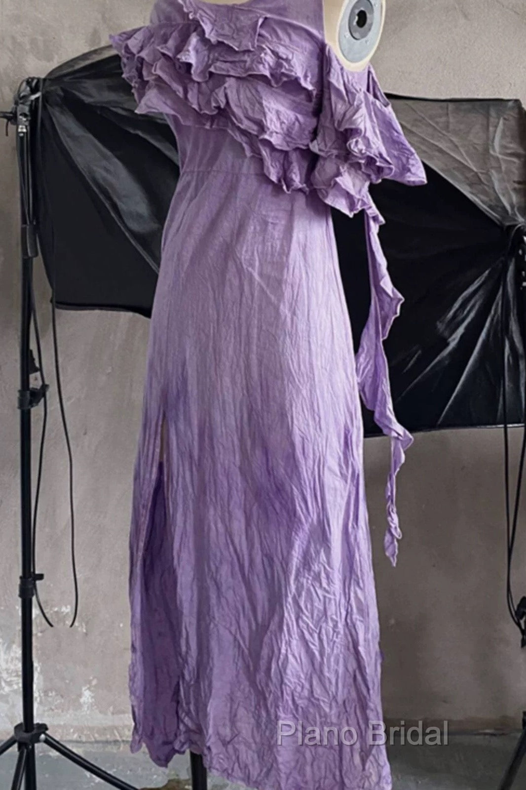 Chic A Line Scoop Lilac Long Formal Prom Dresses Birthday Dresses With Ruffles