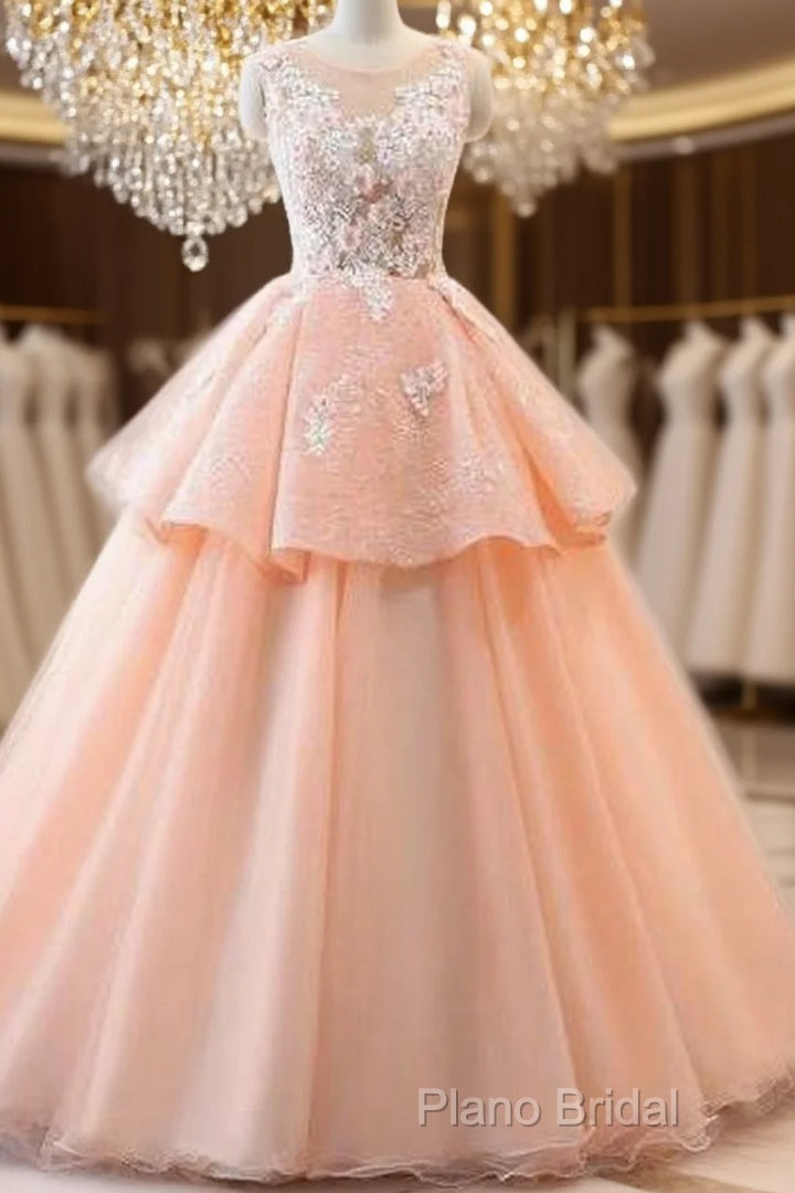 Chic A-Line Scoop Long Formal Prom Dresses Lace Formal Prom Dresses Ball Gowns Formal Dresses Main image