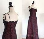 Chic A Line Spaghetti Straps Burgundy Tulle Evening Dresses Long Formal Prom Dresses