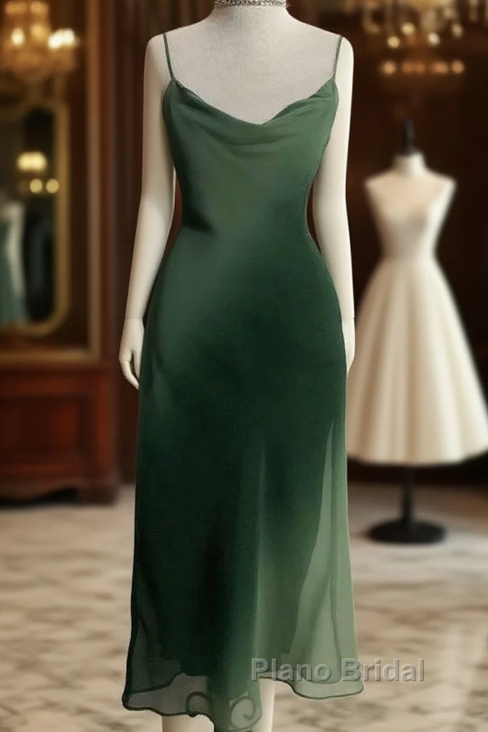 Chic A Line Spaghetti Straps Green Chiffon Evening Dresses Formal Prom Dresses Main image