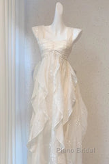 Chic A Line Straps Floral White Ankle Length Birthday Dresses Birthday Outfits