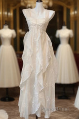 Chic A Line Straps Floral White Ankle Length Birthday Dresses Birthday Outfits