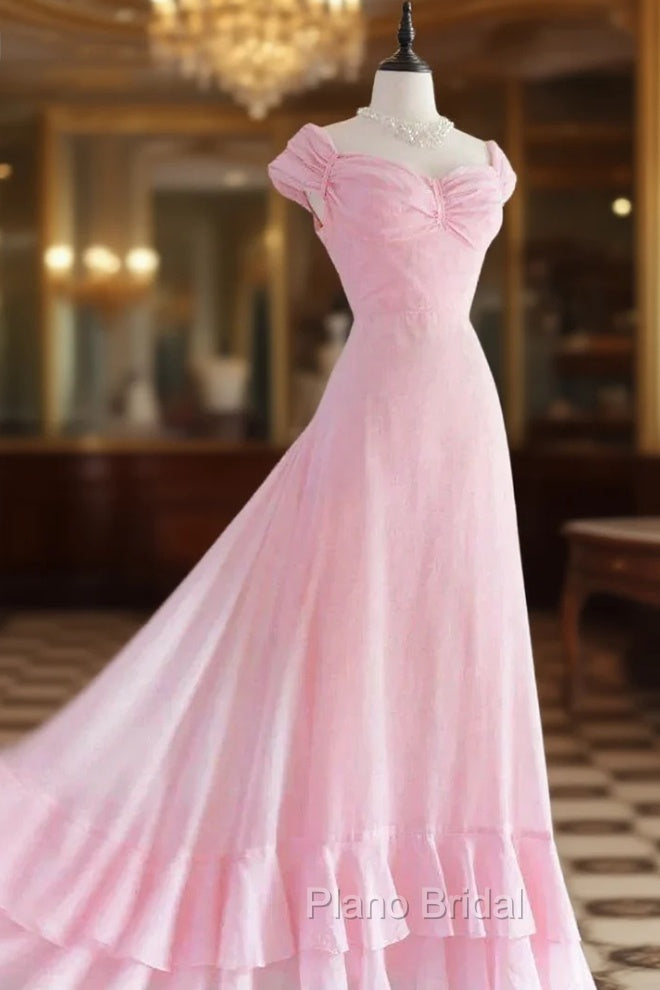 Chic A Line Sweetheart Pink Satin Long Evening Dresses Formal Prom Dresses Main image