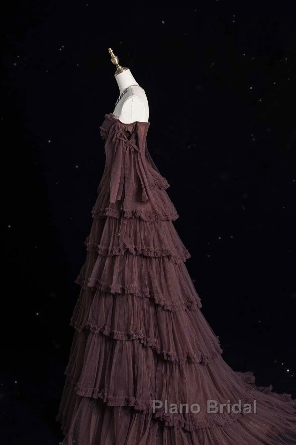 Chic Ball Gown Off The Shoulder Long Sleeves Evening Dresses Tulle Long Formal Prom Dresses