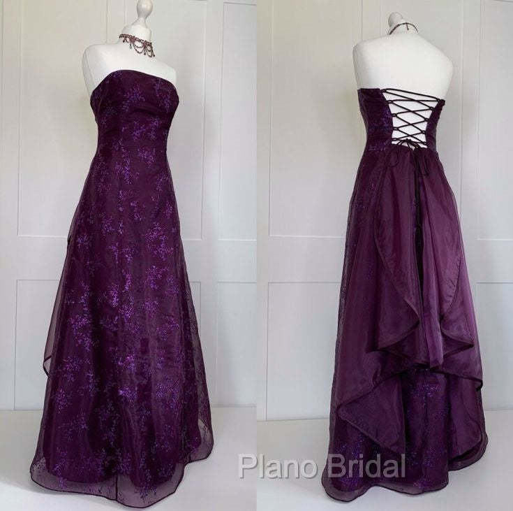 Chic Ball Gown Strapless Grape Tulle Evening Dresses Long Formal Prom Dresses Secondary image