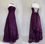 Chic Ball Gown Strapless Grape Tulle Evening Dresses Long Formal Prom Dresses