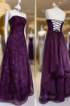 Chic Ball Gown Strapless Grape Tulle Evening Dresses Long Formal Prom Dresses