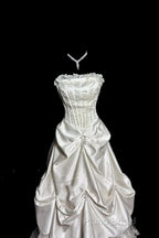 Chic Ball Gown Strapless Taffeta Ivory Long Wedding Dresses Bridal Dresses