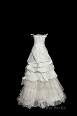 Chic Ball Gown Strapless Taffeta Ivory Long Wedding Dresses Bridal Dresses