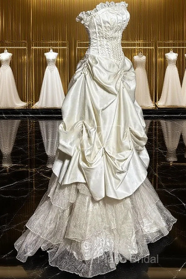 Chic Ball Gown Strapless Taffeta Ivory Long Wedding Dresses Bridal Dresses Main image
