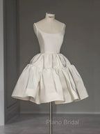 Chic Ball Gown Straps White Satin Homecoming Dresses Birthday Dresses Birthday Outfits