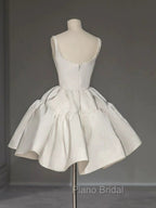 Chic Ball Gown Straps White Satin Homecoming Dresses Birthday Dresses Birthday Outfits