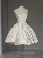 Chic Ball Gown Straps White Satin Homecoming Dresses Birthday Dresses Birthday Outfits