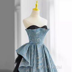Chic Blue Strapless Long Formal Prom Dresses Fairy Formal Dresses