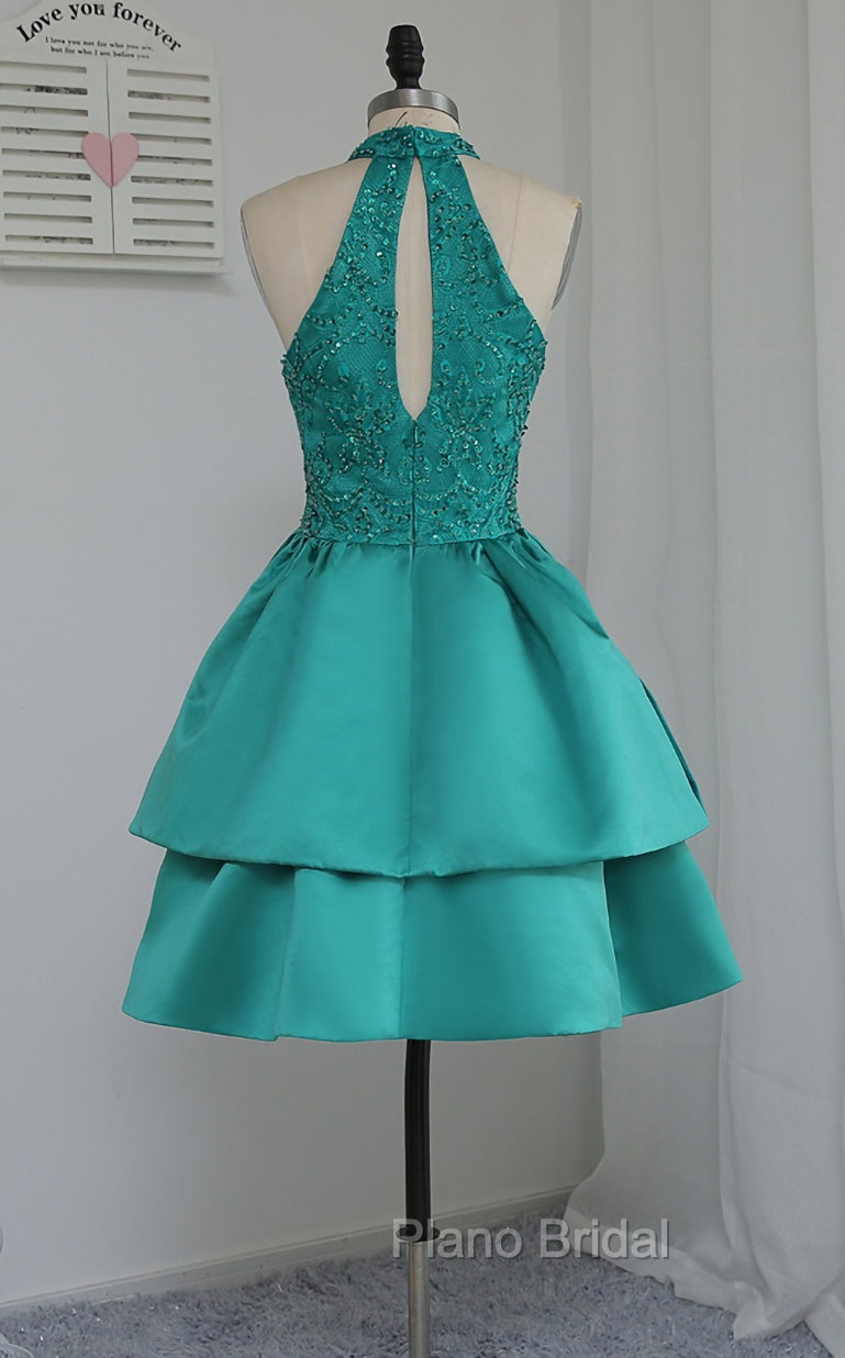 Chic Green Satin and Lace Layers Homecoming Dresses, New Homecoming Dresses Secondary image