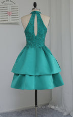 Chic Green Satin and Lace Layers Homecoming Dresses, New Homecoming Dresses