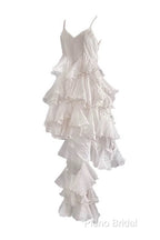 Chic High Low Spaghetti Straps Formal Prom Dresses Birthday Dresses With Ruffles