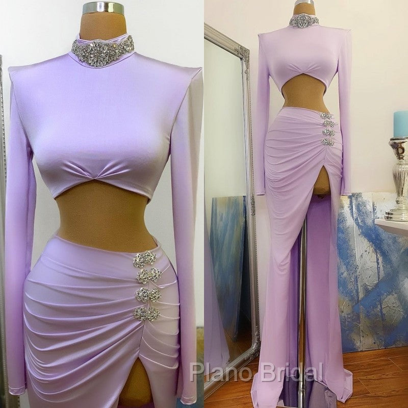 Chic High Split Long Sleeve Formal Prom Dresses Mermaid High Neck Online