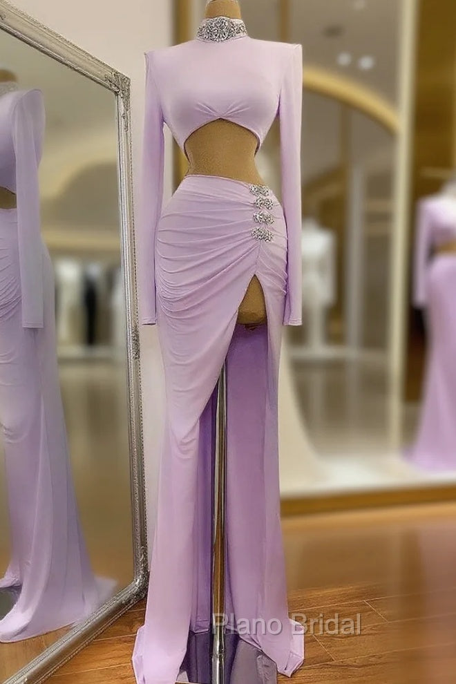 Chic High Split Long Sleeve Formal Prom Dresses Mermaid High Neck Online Main image