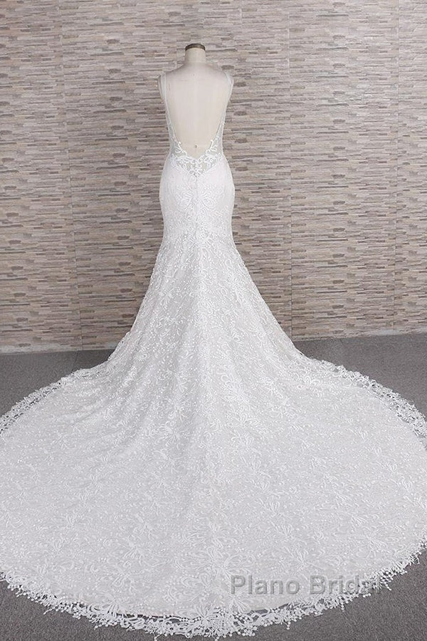 Chic Long Mermaid Sweetheart Spaghetti Strap Appliques Lace Wedding Dress Secondary image