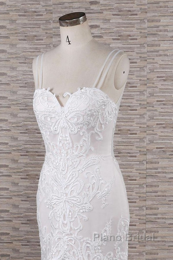 Chic Long Mermaid Sweetheart Spaghetti Strap Appliques Lace Wedding Dress