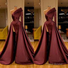 Chic Long Sleeve One Sleeve Evening Dress With Split On Sale
