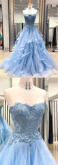 Chic Formal Prom Dresses Sweetheart Sky Blue Ruffles Aline Lace Formal Prom Dresses