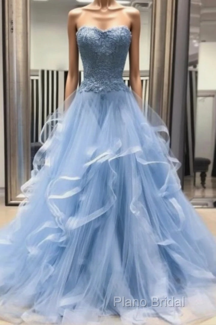Chic Formal Prom Dresses Sweetheart Sky Blue Ruffles Aline Lace Formal Prom Dresses