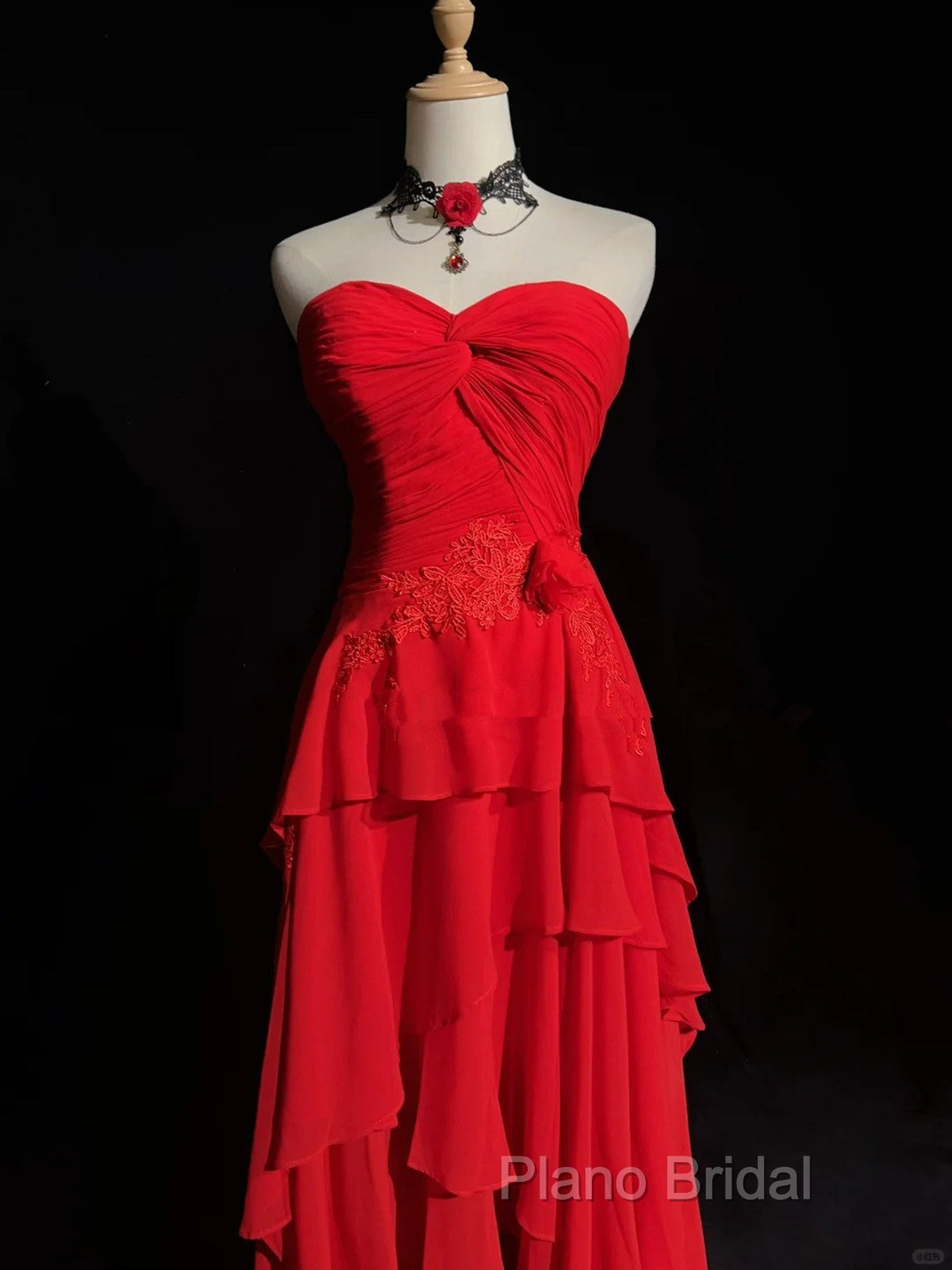 Chic Red High Low Chiffon Wedding Party Dresses, Red Layers Long Formal Dresses